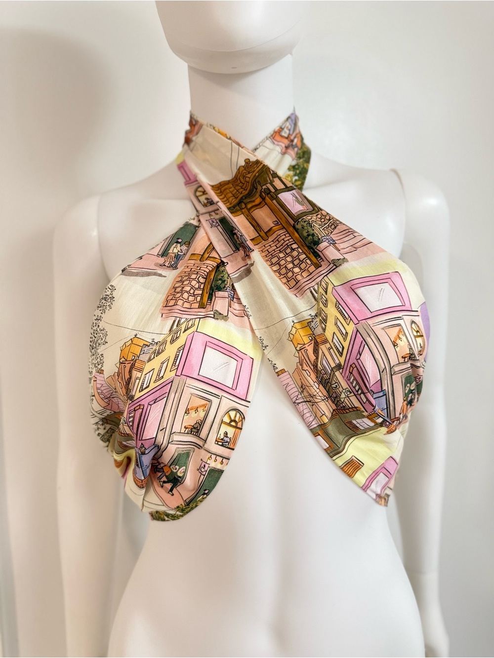 Scarf Tie Halter Top in Lavender and Cream